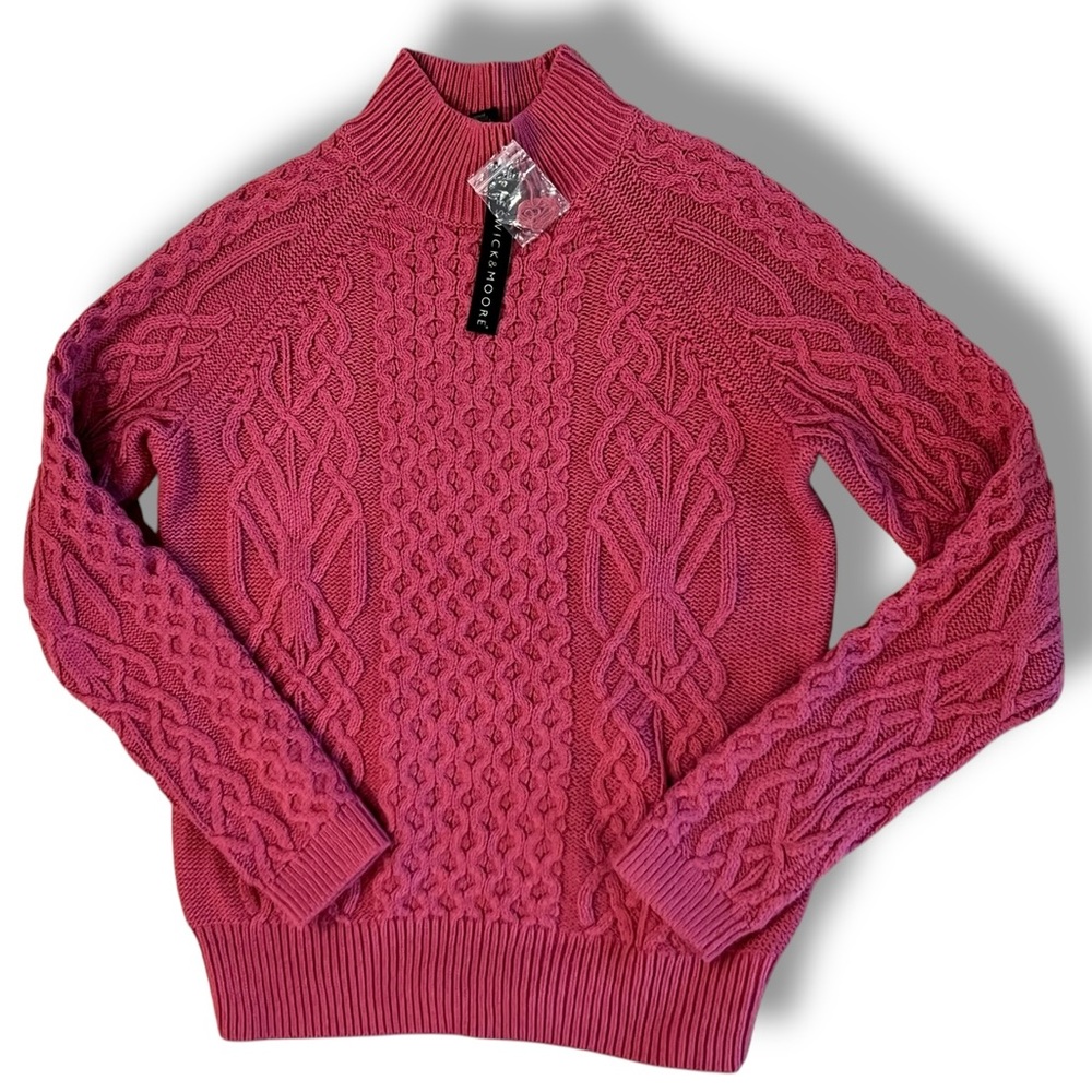Preswick & Moore Womens Barbiecore Pullover Cable Knit Sweater Rose Pink Sz M E4